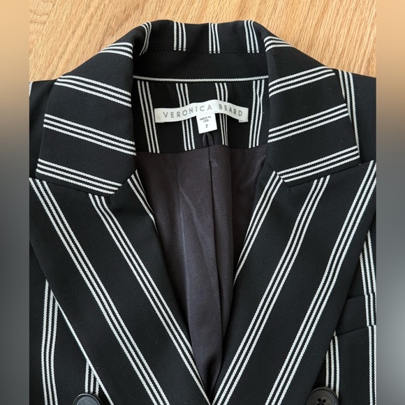 Veronica Beard $650 Miller Dickey Blazer Jacket Pinstripe Black White Size 2 - Picture 11 of 12